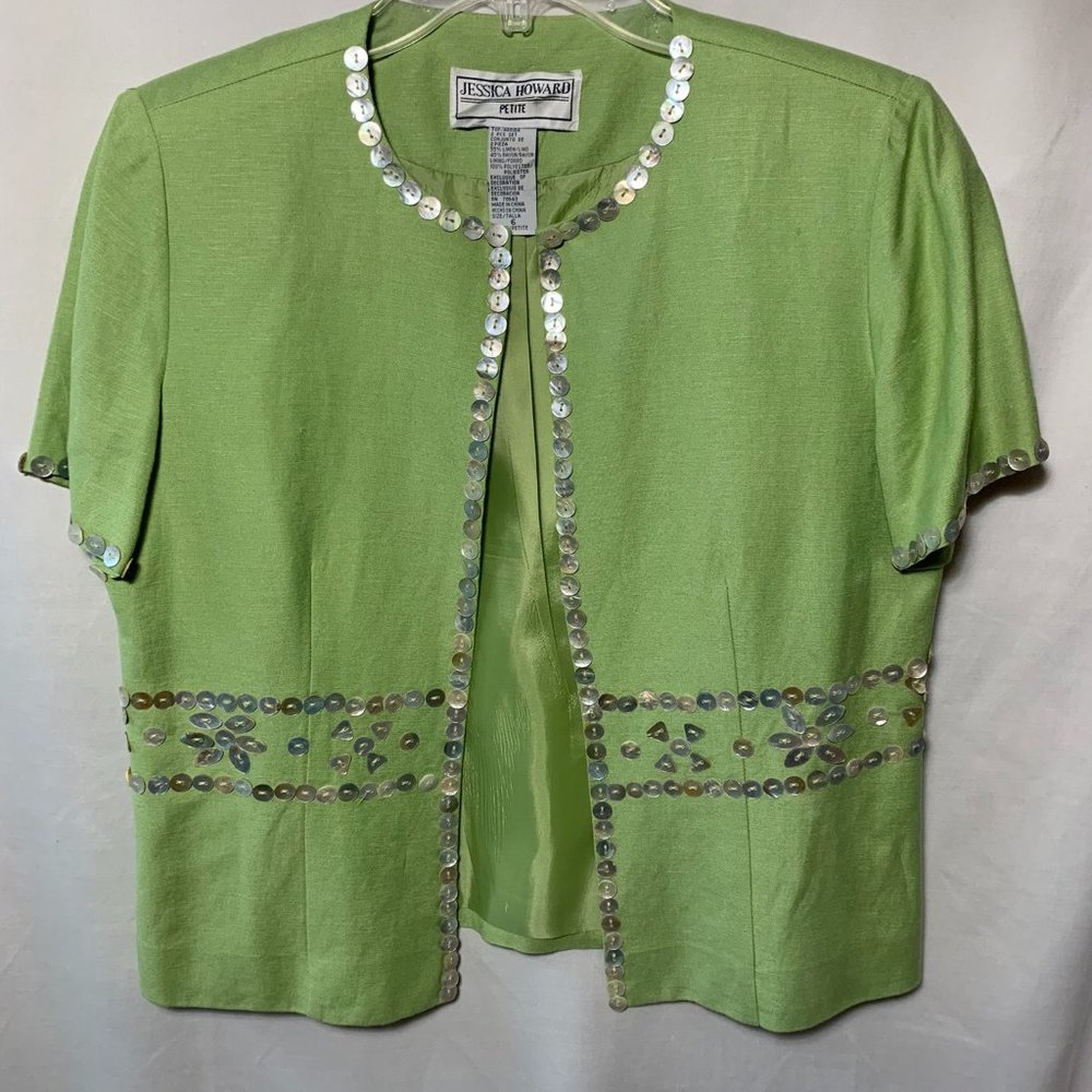 Jessica Howard Petite Green Blazer With Decorative Button Design - size 6